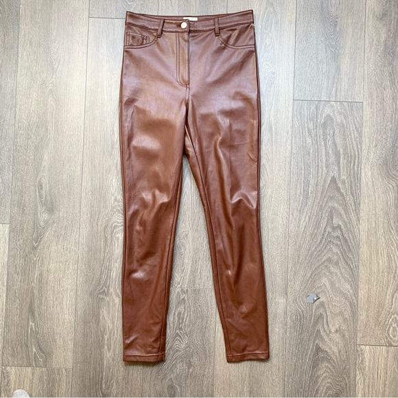 Aritzia Wilfred Rebel Pants Brown Faux Vegan Leather High rise Waist Size 2 - Picture 5 of 8